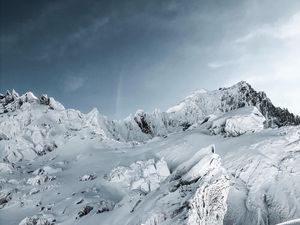 Preview wallpaper mountains, snow, landscape, mountain range, winter