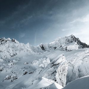 Preview wallpaper mountains, snow, landscape, mountain range, winter