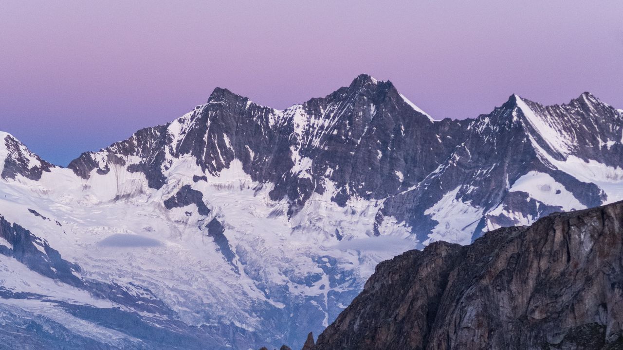 Wallpaper mountains, snow, landscape, dusk, purple