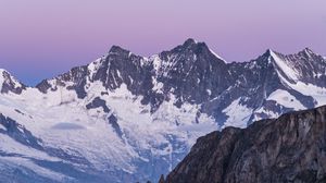 Preview wallpaper mountains, snow, landscape, dusk, purple