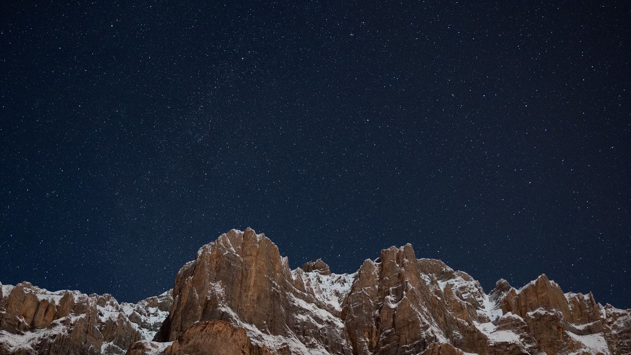 Wallpaper mountains, snow, night, stars, starry sky