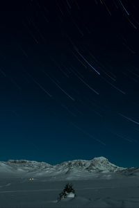 Preview wallpaper mountains, snow, night, stars, long exposure