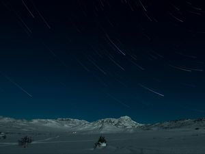 Preview wallpaper mountains, snow, night, stars, long exposure