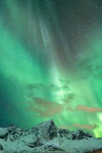 Preview wallpaper mountains, snow, northern lights, night, winter