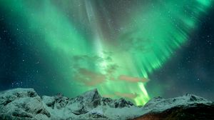 Preview wallpaper mountains, snow, northern lights, night, winter