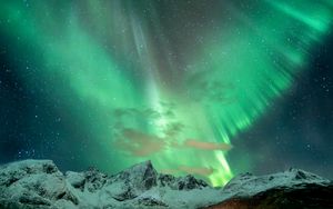 Preview wallpaper mountains, snow, northern lights, night, winter