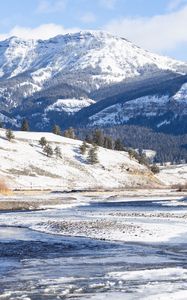 Preview wallpaper mountains, snow, peak, landscape, nature, valley