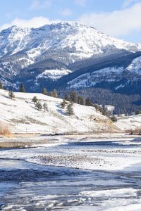 Preview wallpaper mountains, snow, peak, landscape, nature, valley