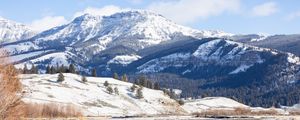 Preview wallpaper mountains, snow, peak, landscape, nature, valley