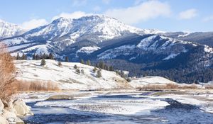 Preview wallpaper mountains, snow, peak, landscape, nature, valley