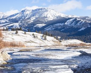 Preview wallpaper mountains, snow, peak, landscape, nature, valley