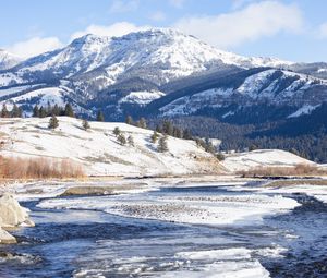 Preview wallpaper mountains, snow, peak, landscape, nature, valley