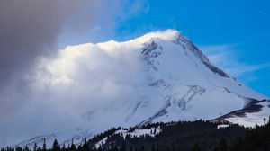 Preview wallpaper mountains, snow, peak, fog