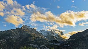 Preview wallpaper mountains, snow, peaks, clouds, nature