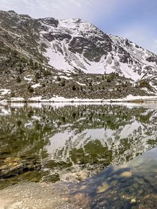 Preview wallpaper mountains, snow, peaks, lake, reflection, landscape