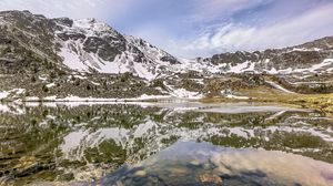 Preview wallpaper mountains, snow, peaks, lake, reflection, landscape