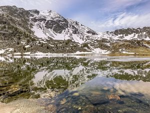 Preview wallpaper mountains, snow, peaks, lake, reflection, landscape
