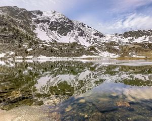 Preview wallpaper mountains, snow, peaks, lake, reflection, landscape