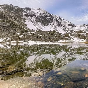 Preview wallpaper mountains, snow, peaks, lake, reflection, landscape