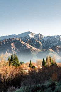 Preview wallpaper mountains, snow, peaks, trees, spruce