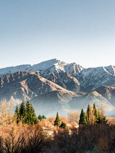 Preview wallpaper mountains, snow, peaks, trees, spruce