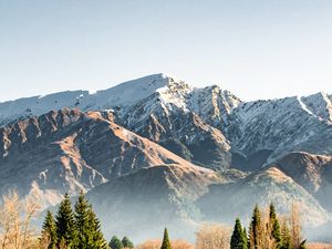 Preview wallpaper mountains, snow, peaks, trees, spruce