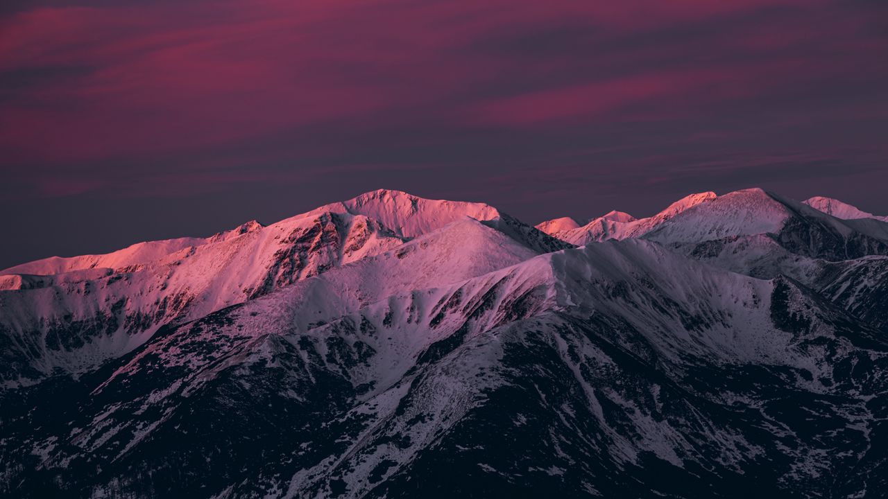 Wallpaper mountains, snow, pink, twilight, nature