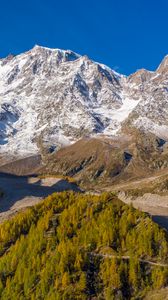 Preview wallpaper mountains, snow, relief, trees, valley