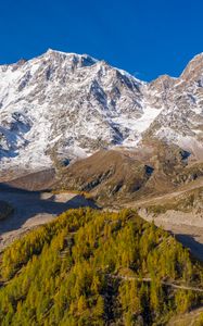 Preview wallpaper mountains, snow, relief, trees, valley