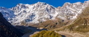 Preview wallpaper mountains, snow, relief, trees, valley