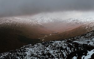Preview wallpaper mountains, snow, relief, landscape, river