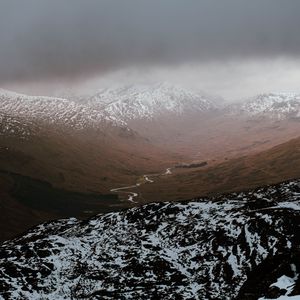 Preview wallpaper mountains, snow, relief, landscape, river