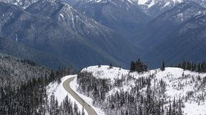 Preview wallpaper mountains, snow, road, peaks, slope