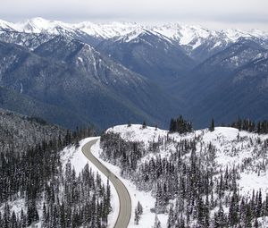 Preview wallpaper mountains, snow, road, peaks, slope