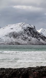 Preview wallpaper mountains, snow, sea, coast, nature