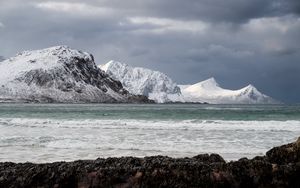 Preview wallpaper mountains, snow, sea, coast, nature