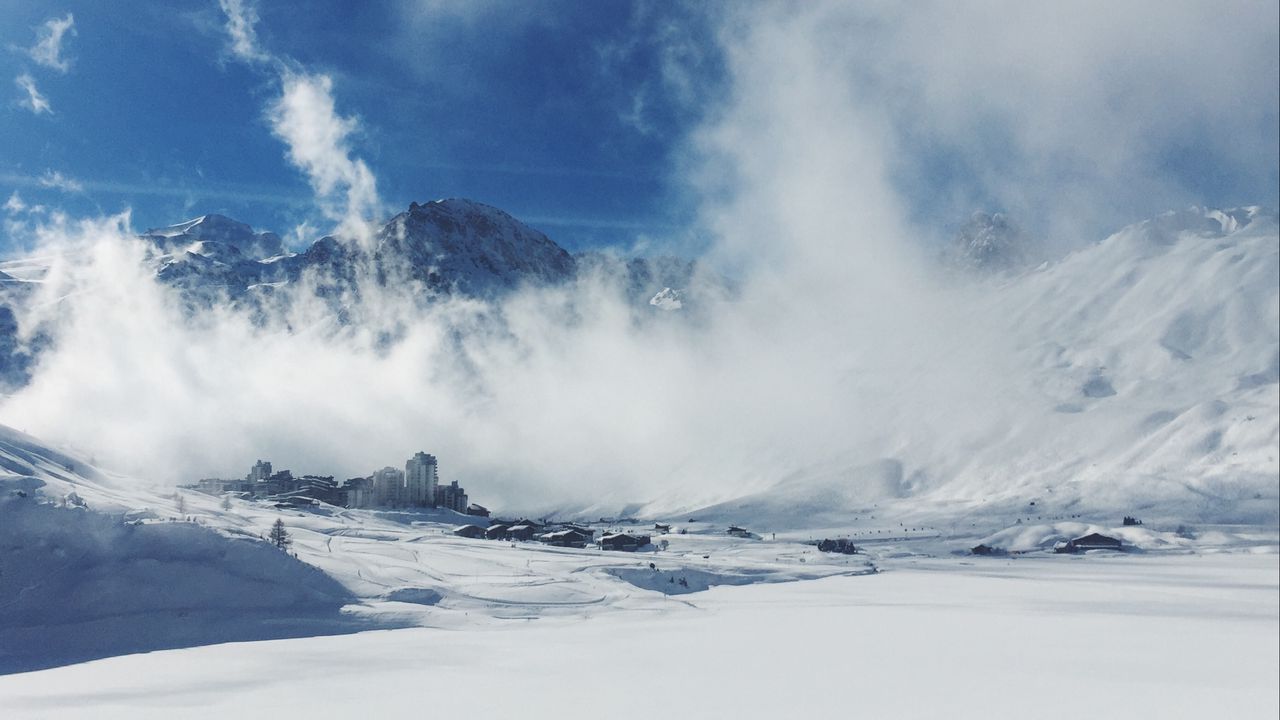 Wallpaper mountains, snow, sky, clouds