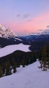 Preview wallpaper mountains, snow, sky, trees, mountain landscape