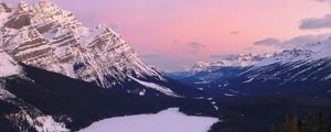 Preview wallpaper mountains, snow, sky, trees, mountain landscape