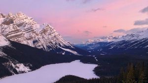 Preview wallpaper mountains, snow, sky, trees, mountain landscape
