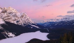 Preview wallpaper mountains, snow, sky, trees, mountain landscape
