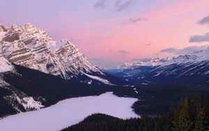 Preview wallpaper mountains, snow, sky, trees, mountain landscape