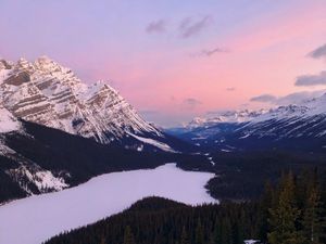 Preview wallpaper mountains, snow, sky, trees, mountain landscape