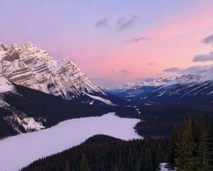 Preview wallpaper mountains, snow, sky, trees, mountain landscape