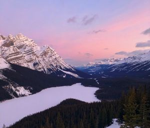 Preview wallpaper mountains, snow, sky, trees, mountain landscape