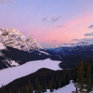 Preview wallpaper mountains, snow, sky, trees, mountain landscape