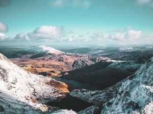 Preview wallpaper mountains, snow, sky, relief, landscape