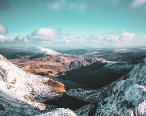 Preview wallpaper mountains, snow, sky, relief, landscape