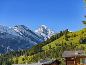 Preview wallpaper mountains, snow, slope, trees, house, nature