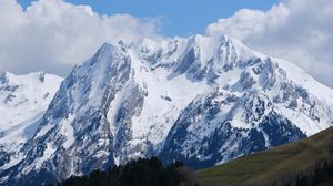 Preview wallpaper mountains, snow, slope, relief, trees, landscape